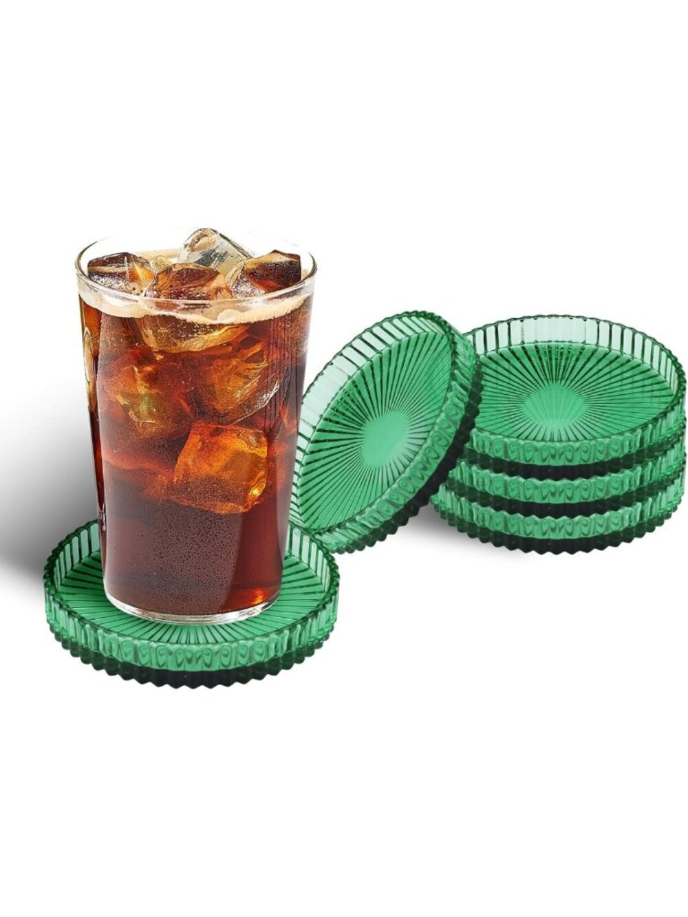 5 Pieces Green Glass Coasters Set, Crystal Drink Coasters Decorative, Clear
